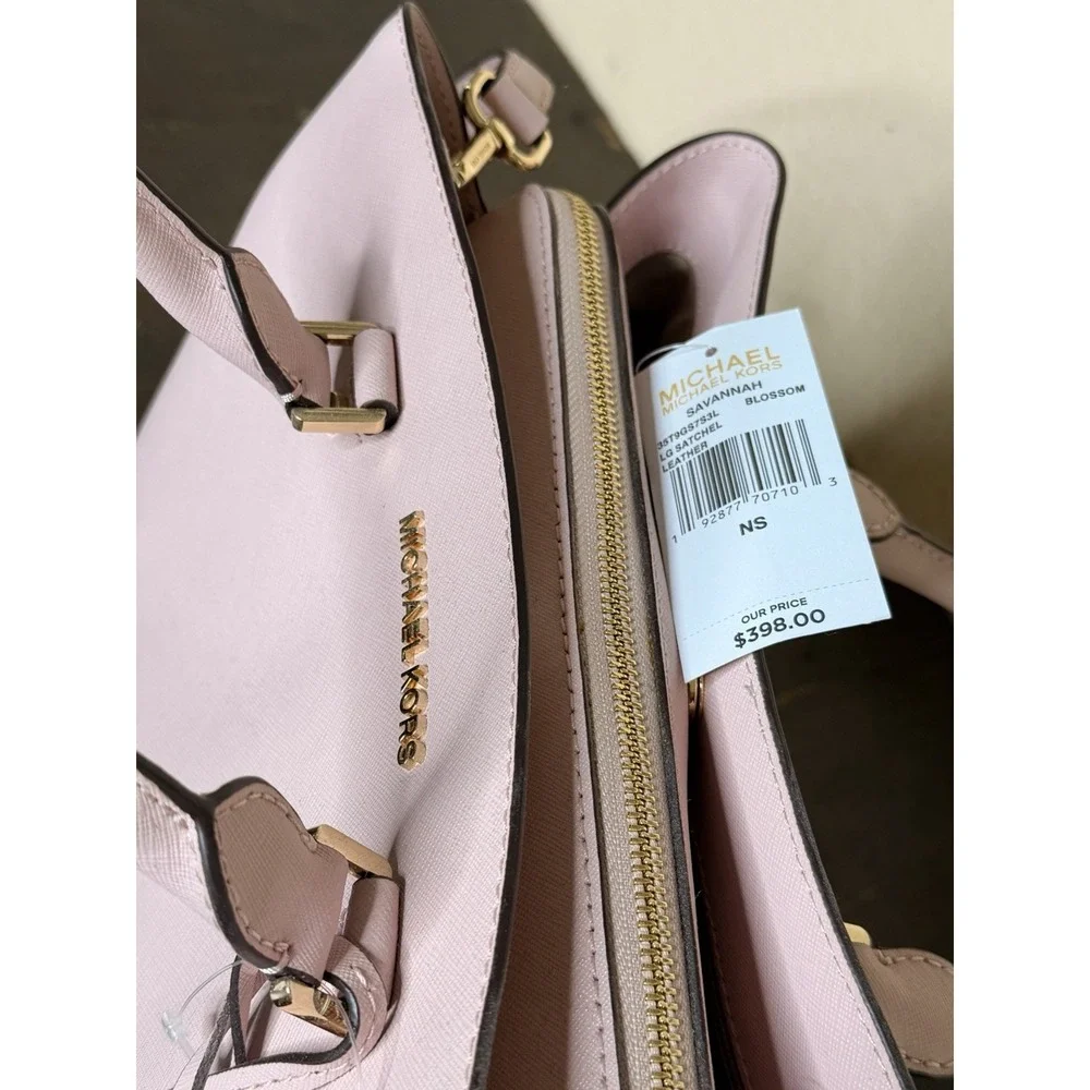 NWT Michael Kors Savannah Blossom Pink Saffiano Leather Satchel Crossbody Large